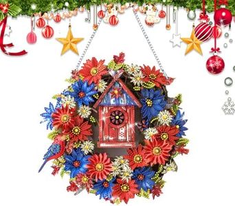 DOTSOPS Diamond Art Painting Kits DIY Crystal Art Hanging Sign Special Shaped Diamond Art Window Hanging Ornament for Home Decoration and Gift Suitable Adult Decorating(Blue Red)