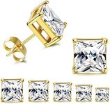 Sanfenly 5 Pairs Square Stud Earrings For Men Women Princess Cut Cubic Zirconia Earring Studs Stainless Steel Stud Earrings 3-7mm