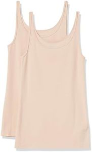 Amazon Essentials Women's Slim-Fit Thin Strap Tank, Pack of 2, Light Beige, Medium