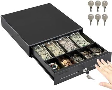 Volcora 13" Manual Push Open Cash Register Drawer for Point of Sale (POS) System, Black Heavy Duty Till with 4 Bills and 5 Coin Slots, Key Lock with Removable Coin Tray and Double Media Slots