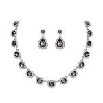 EVER FAITH Wedding Crystal Bridal Jewelry Sets for Bride Bridesmaid Statement Choker Necklace Teardrop Dangle Earrings Set for Women Party Prom Jewelry Set Gift Grey Silver-Tone