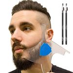 Aberlite Beard Shaper - Beard Lineup Tool W/Barber Pencil (White) - 100% Clear | Many Styles | Long Edges | Anti-Slip - The Ultimate Beard Shaping Tool (Blue) - Beard Stencil Guide - Works w/Trimmer