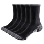 YUEDGE Womens Black Crew Socks Moisture Wicking Cushioned Work Athletic Sports Socks for Women Ladies Socks Size 5-9, 5 Pairs