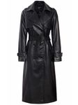 SS7 Womens Faux Leather Maxi Trench Coat PU Black