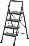 4 Step Ladder, RIKADE Folding Step Stool, Step Stool with Wide Anti-Slip Pedal, Lightweight, Portable Folding Step Ladder with Handgrip, Multi-use Steel Ladder for Household and Office