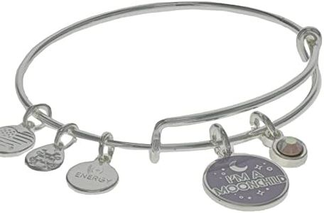 Alex and Ani Connections Expandable Bangle for Women, I’m a Moonchild Duo Charm, Shiny Silver Finish, 2 to 3.5 in