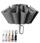 TUMAAOTU Compact Inverted Umbrella with Carabiner Clip Handle – Travel Umbrella Windproof Strong, Reverse Umbrellas for wind rain, Auto Open Close, 10 Rib Durable Frame for Women Men (Grey)