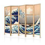 murando Room divider XXL Kanagawa 225x171cm / 89"x68" 5 panels single sided non woven fabric German quality room divider wood pattern design hand made Home office Japan p-B-0025-z-c