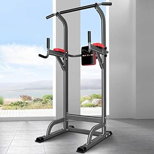 BLACK LORD Chin-up Power Bar with Dip Station and Padded backrest, Height Adjustable Pull-up Station Power Tower, 5-in-1 Multi-Station Home Gym System Equipment for Workout Fitness, Max Load 250kg