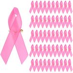 TIANTIAN 100 Pcs Pink Ribbon Pins Breast Cancer Awareness Breast Cancer Pink Satin Pins For Awareness Breast Cancer Charity Event,Public Event, Fundraiser, Survivor Campaign