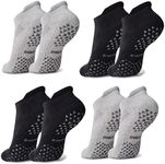 Hylaea Unisex Non Slip Socks with Grip for Yoga Pilates Barre Home Hospital Cushion Black Grey 4 Pairs Large X-Large