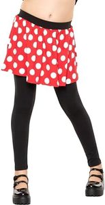 STRETCH IS COMFORT Girl's Skater Skirt with Contrast Leggings Red Polkadot Skirt with Black Leggings Large