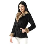 DIMPY GARMENTS Imported Velvet Fur Collar Women Winter Jacket (S, Black)