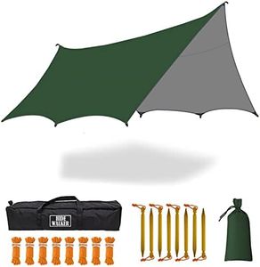 5m X 5m Large Camping Tarps Waterproof Hammock Rain Fly Multipurpose Hexagon Tarpaulin Shelter Tent Groundsheet Outdoor Tarp Awning Canopy (Without Pole)