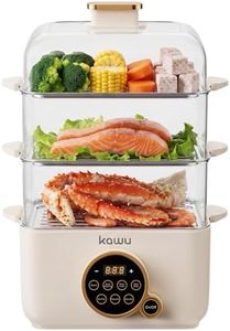 Kawu 16 Quart Food Steamer for Cooking, 4-Tier Electric Vegetable Steamer Hot Pot with Stainless Steel Tray, 1100W Fast Heating, 12H Timer, Keep Warm, Digital Steam Cooker for Grains, Meat & Sea Food