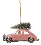 The Bridge Collection Santa in a Pink Car with Tree Ornament- Home for The Holidays - Christmas Tree Ornaments - Santa Ornament - Pink Christmas Ornaments