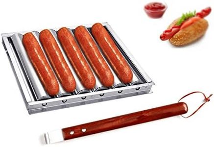 i Kito Charcoal Stainless Steel Hot Dog Sausage Roller Rack Steamer with Extra Long Wood Handle New BBQ Tools 5 Section Brat Griller