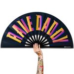 Raveahem UV Glow Rave Fan, Bamboo Folding Clack Hand Fan for Men Women (Rave Daddy, Large 13")