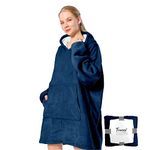 FOSANI Oversized Hooded Fleece Sherpa Blanket For Men, Women, Teenagers and Kids alike - One Size Fits All (Blue)