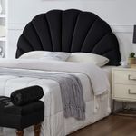 24KF Stunning Crown Design Queen Headboard, Upholstered Soft Velvet Petal Pattern Headboard Queen/Full-Black