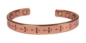 Touchstone - Catholic Cross Jesus Love Message - Copper magnetic bracelet Tibetan style. Hand forged with solid and high gauge pure copper.