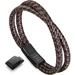 murtoo Mens Leather Bracelet, Braided Brown and Black Leather Bracelet for Men Women, Jewelry Gift for Boyfriend Girlfriend Wife Husband (Black-brown, 9.25)