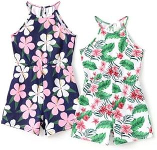 PATPAT Girls Rompers Size 10-12, Tropical Floral Print 2 Piece Rompers, Spaghetti Strap Sleeveless Colorful Jumpsuit Short One Piece Jumpsuit, Teen Outfits Clothes for Girls Kids Overalls