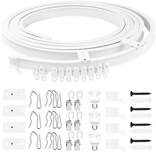 Glarks 155Pcs 5M/16.4ft White Bendable Curved Ceiling Curtain Track Set, Includes 40Pcs 3.5CM Curtain Hooks, 40Pcs Curtain Clips for U Shape L Shape Shower Curtains Bay Window Room Divider