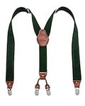 35mm (1.5inch) Y Shape Braces Genuine Leather Trimmed, Plain Dark Green