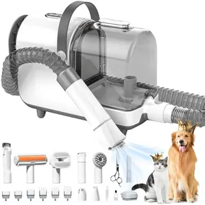 Bunfly Dog Grooming Kit,13000Pa Strong Grooming & Vacuum Suction 99.99% Pet Hair, 16 Pet Grooming Tools for Dogs Cats, 3L Large Capacity Dust Cup, Quiet Pet Vacuum Groomer (Silver & White)