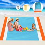 Aitey Sand Free Beach Blanket, Waterproof Beach Mat Compact Outdoor Blanket Ideal for Picnic, Travel, Hiking, Camping and Music Festivals with 4 Stakes, 4 Corner Pockets and Bag - 82"x 79"