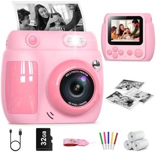 Kids Camera Instant Print, Birthday Gifts for Girls Boys with 3 Rolls Print Paper & 32GB Card, 48MP Toddler Digital Camera 1080P HD Video Toys Camera for Kids 3-12, Pink