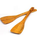 Wooden Spatula Set for Cooking - 12 Inch Premium Long Handled Wood Kitchen Spatula Hard Wood Ideal for Pan, Cooking Utensils and Wok - Wood Turner, Corner Spatula, Spoon, Scraper Pack of 2