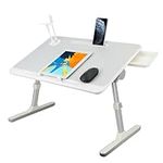 Laptop Desk, Foldable Laptop Stand for Desk Adjustable Desk, Lap Desk with USB Fan & Small Light, Anti-slip Laptop Tray for Bed, Portable Desk, Wide Bed Desk for Sofa Study Work Writing