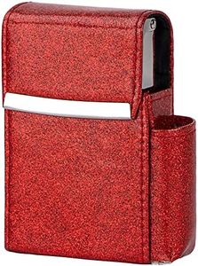 PU Leather Sliding Cigarette Box Case with Lighter Holder and Belt Loop for Men and Women Unisex (Glitter-Red)