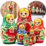 Russian Nesting Dolls for Adults Set 7 pcs - Wooden Matryoshka Dolls - Hand Painted Russian Dolls with Flower Decorations - Handmade Matryoshka Gifts