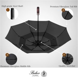 Balios Folding Umbrella – Compact Windproof, Black