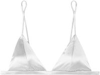 SilRiver Women's Silk Soft Cup Wireless Bra Triangle Bralette Top with Smooth Satin, Feminine and Functional Wire-Free Bra (for A-C Cups) (Large, White)