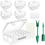 Xbopetda 5 Pack Seed Trays and 1 Pack Seed Storage Box, Seed Organizer with Stickers, 60 Cells Seed Starter Tray with Heightened Lid, Garden Tools Planting Labels for Starting Vegetable Flower Seed