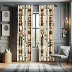 Ambesonne Bear Curtains, Modern Scandi Arrow and Leafy Plaid Ornate with Cartoon Paws Earthy Tones, Window Treatments 2 Panel Set for Living Room Bedroom, Pair of - 28" x 63", Pale Camel Blue Grey