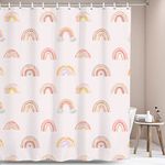 Miyotaa Rainbow Girls Boho Shower Curtain Set 60Wx71H Inches Watercolor Pink Cute Abstract Kids Polyester Waterproof Cloth Bathroom Curtain with 12 Hooks