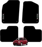 Carsio Carpet Car Mats For Fiat 500 2012+ Onwards with Italian Flag logo (4 Clips) Tailored Fit Floor Mat Complete Accessory Custom Fitted - All Weather, Anti-Slip Backing & Black Trim