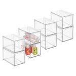 mDesign Plastic Stackable Bathroom Storage with Pull Out Bin Organizer Drawer for Cabinet, Vanity, Shelf, Cupboard, Cabinet, or Closet Organization - Lumiere Collection - 8 Pack - Clear