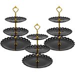 KOHAND 3 Pack 3 Tier Cake Cupcake Stand, Black Serving Plastic Cupcake Stand Holders Round Serving Platter, Black Tiered Server Plate Cake Dessert Fruit Display Tower for Party, Wedding