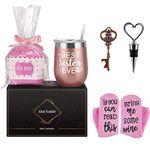 Wine Tumbler Cupcake Wine Socks Gift Set, Birthday Wine Gifts for Sister, Big Sister Birthday Gifts, 12 Oz Stainless Steel Wine Glass with Lid and Straw, Socks, Bottle Opener, Wine Stopper