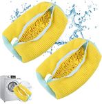 Shoe Cleaning Bag,Shoe Washing Bag for Washing Machine,Laundry Bag for Shoes,Fluffy Fibers 360° Wrap-Around Cleaning,Reusable Washer Shoe Bag for All Shoe Types and Sizes (Yellow 2PCS)