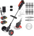 Conentool Cordless Strimmer Retractable, 24V Lithium Batteries *2 Garden Strimmers with Fast Charger, 3 Blades, Lawn Trimmer with Metal Blades, Training Wheels