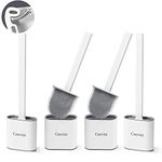 Toilet Brushes, 4 Pack Bathroom Silicone Toilet Brush with Holder Sets with No-Slip Long Plastic Handle and Soft Flexible Bristles, Toilet Brushes and holders and Base for Anti-drip (White)