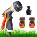 Garden Hose Pipe Spray Gun Set,8 Adjustable Patterns,High Pressure Spray Nozzle,Perfect for Watering Plants Or Lawns,Shower Pets,Car Washing,Cleaning Windows-Hose Attachments Include Hose Connectors