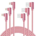 90 Degree iPhone Charger 10ft Right Angle Lightning Cable iPhone Charging Cable Nylon Braided Fast Charge Cord Compatible with iPhone 11 Xs Max XR X 8 7 6, iPad (Rose Gold)